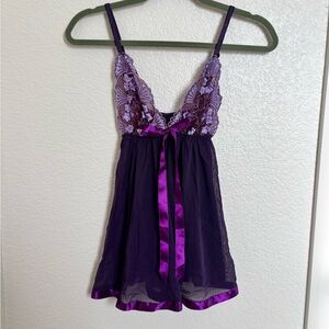 Risqué Purple Lace Chemise Slip Top Babydoll OS Coquette Fairy Cottagecore